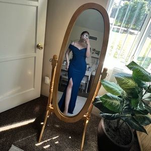 Blue Fitted off the Shoulder Maxi Dress